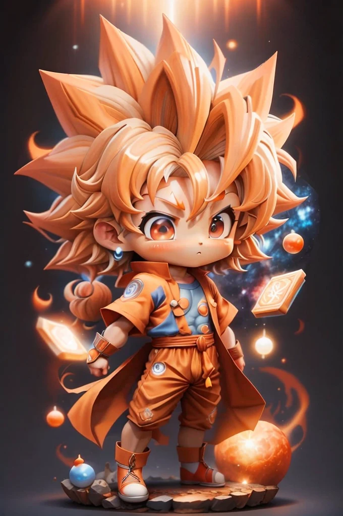 Son Goku, goku ultra instinct, white hair, Chibi, blue shirt, looking at the audience, galaxy background
