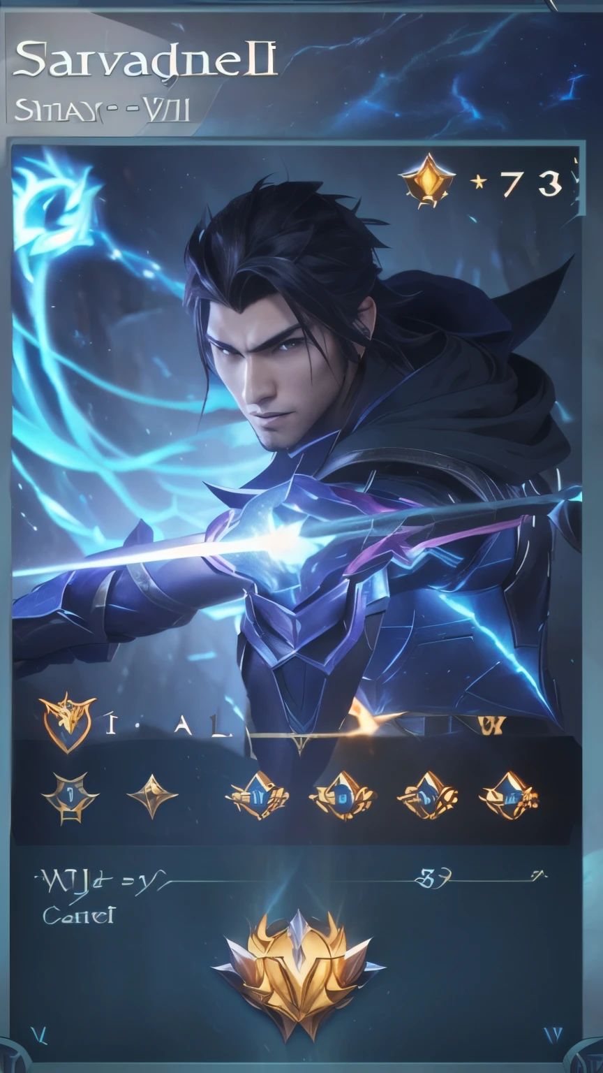 a screenshot of a card with a character in the middle, sylas, wild rift, arcane jayce, character icon, shadowverse style, barret frymire, thertrevkaiser, league of legends character, league of legends champion, glaive, ui card, character profile art, kaladin stormblessed, iconic character splash art