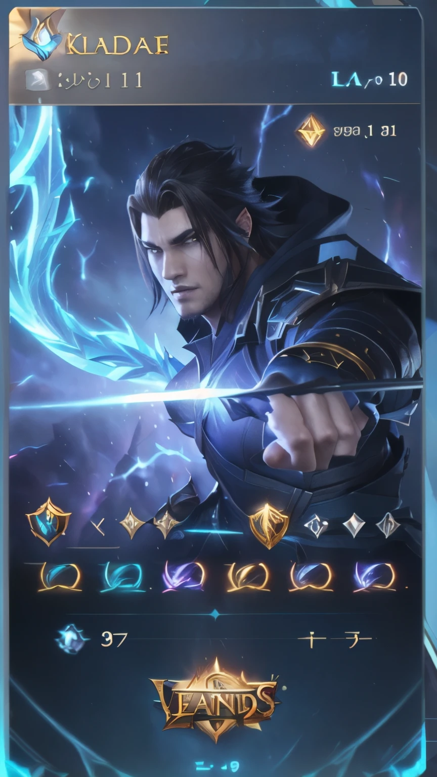 a screenshot of a card with a character in the middle, sylas, wild rift, arcane jayce, character icon, shadowverse style, barret frymire, thertrevkaiser, league of legends character, league of legends champion, glaive, ui card, character profile art, kaladin stormblessed, iconic character splash art