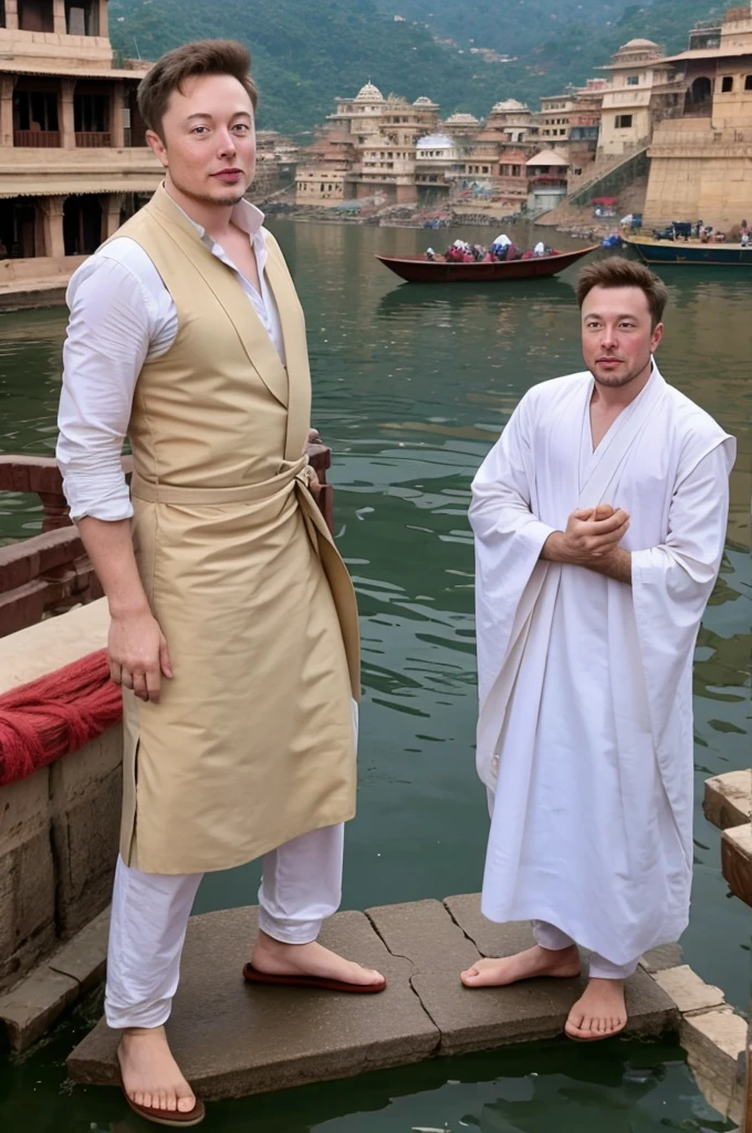 Elon musk in monk look at banaras ghat
