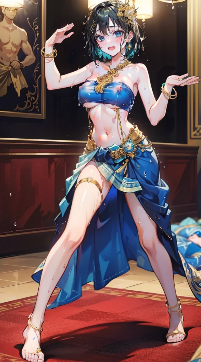 (2 young women ,beautiful woman),(เด็กหญิงshyุ 20 ปี),smile,(light green short hair),nobility,(princess),blue student,Tall figure,((Strapless Thai dress)),low skirt,(Strapless Thai dressที่ไม่ทีสาย),ta skirt,Show your legs,Barefoot,red carpet,prom website,(nobility),(big tits),(Various positions),Highest quality、Highest picture quality、Masterpiece,, ,(((Navel drive,dance,dance,Thai dance))), (there'There's nothing hiding the pussy..), (no panties), (very good:1.2), (shy:1.2), (wet:1.2), (feel sexually happy:1.6), (Separate outfit showing nipples:1.4)