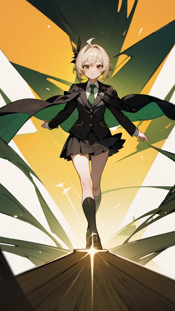 masterpiece, Highest quality, One girl, alone, Nahida_Genshin Impact, Cruciform pupil, , Green tie, blazer, Pleated skirt, Black cape, Are standing