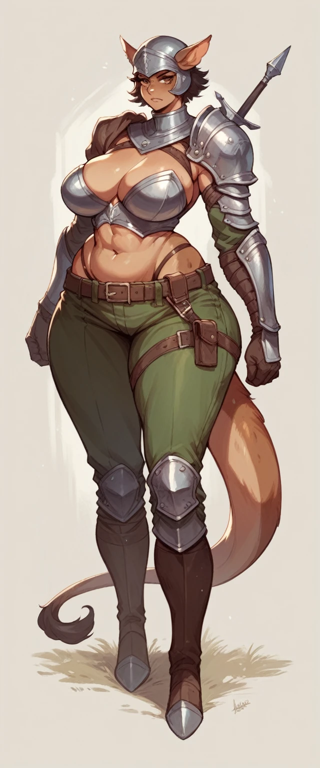 fantasy woman with ultra large breasts, full body, wide hips, tail, very big fat body, woman, warrior