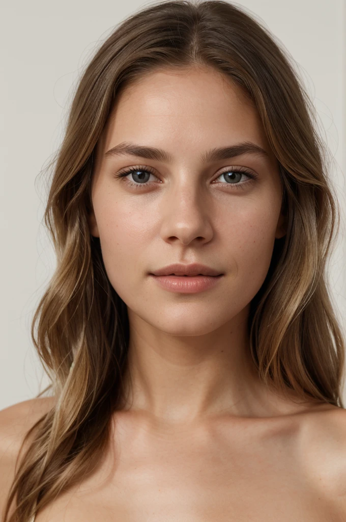 A photorealistic portrait of a young and beautiful woman with light blonde hair, long hair, and light brown eyes, American. The image should focus on capturing her facial features in a realistic and flattering manner, epic realism, raw photo, (highly detailed skin:1.2), 8k, DSLR, soft lighting, high quality, film grain, Fujifilm XT3, ultra high resolution, photorealistic:1.4, uhd. The background is blurred to emphasize her face. Her facial features are meticulously detailed: her smooth and clear skin, well-defined cheekbones, a perfectly shaped nose, a high and smooth forehead, long and thick eyelashes, well-groomed eyebrows, and soft, slightly parted lips. The lighting highlights the natural contours of her face, giving a lifelike and vibrant appearance.