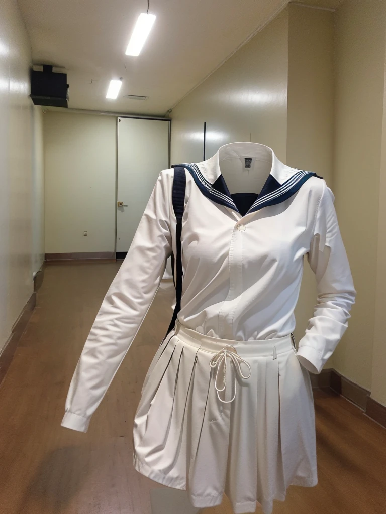 school sailor suit, classroom, (invisible, no human, headless, handless:1.5), (8k, RAW photo, best quality, masterpiece:1.2), (realistic, photo-realistic:1.37), photon mapping, radiosity, ((Hasselblad photography)), physically-based rendering