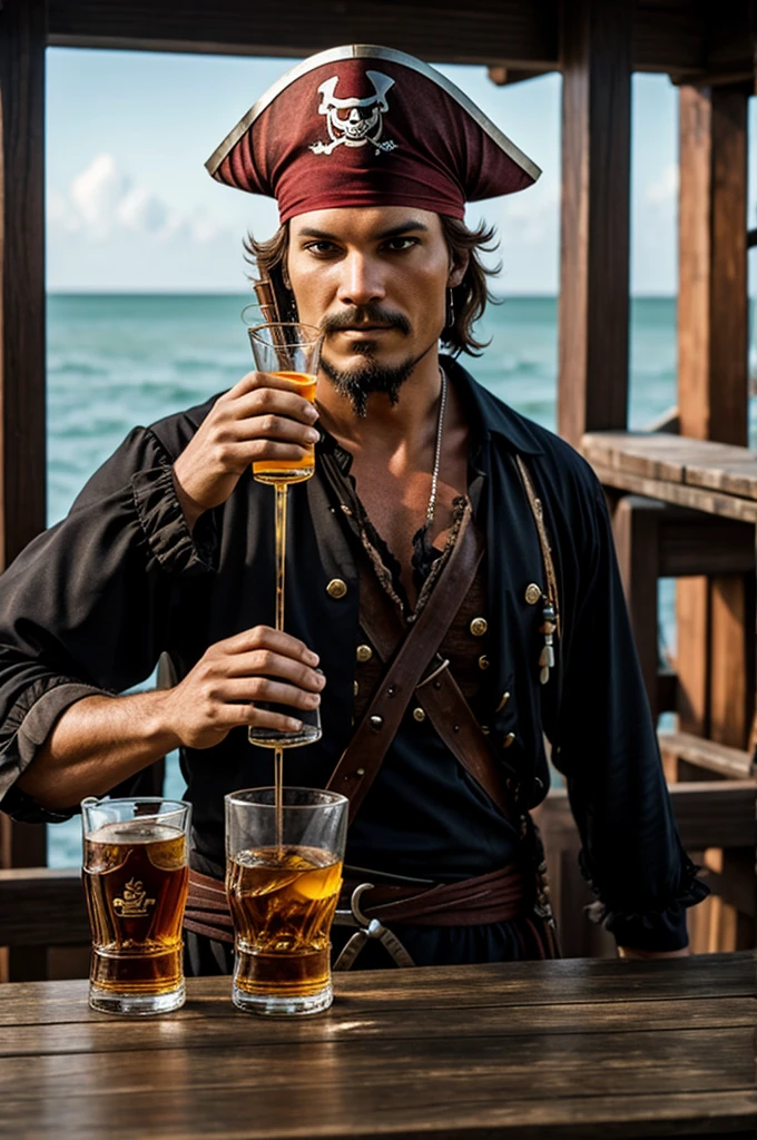 A pirate drinks East Frisian rum.