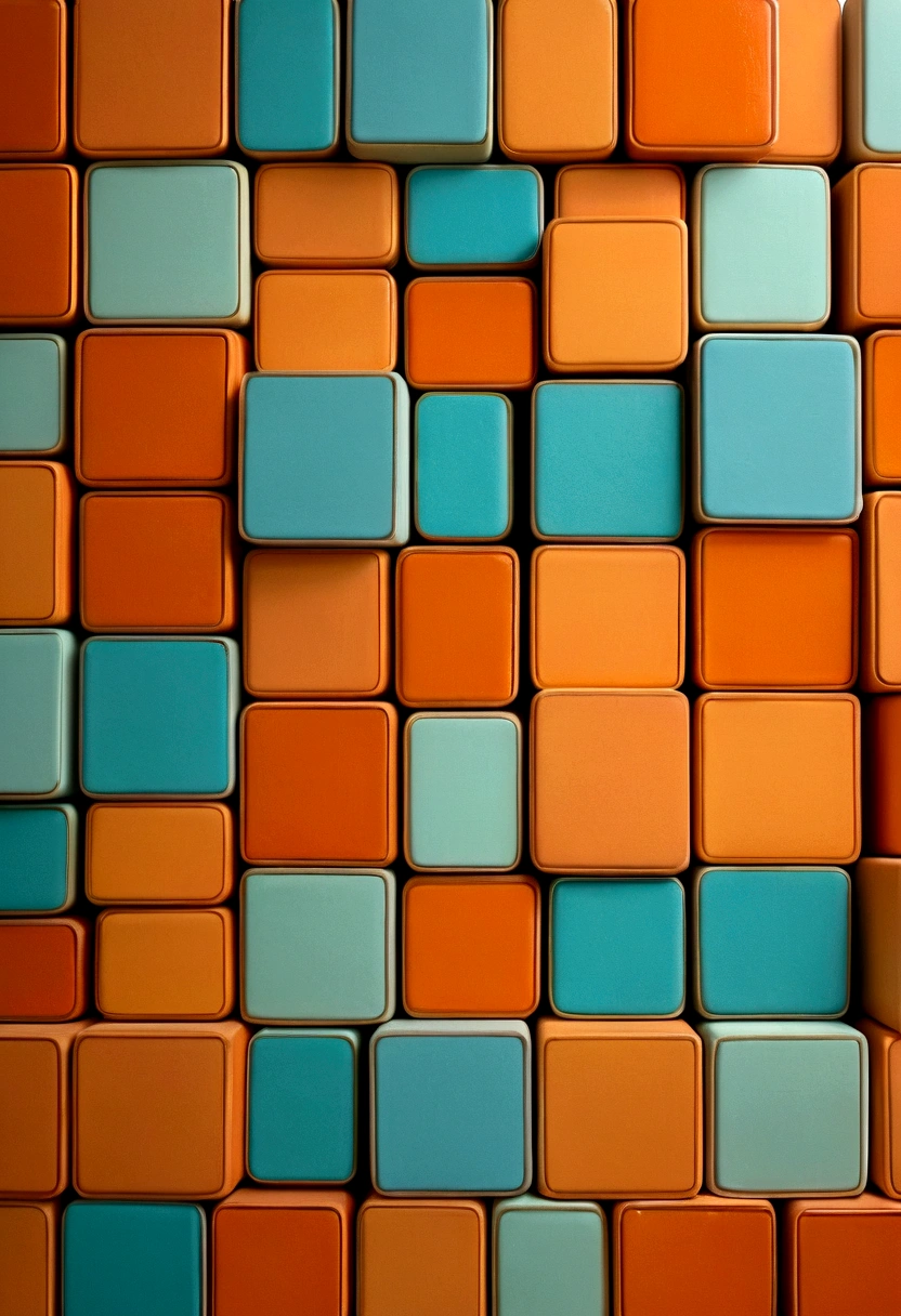 Wallpaper Design,方格pattern, Box, Handsome, simple, Seasonal, mix, Vivid shades, 格纹pattern, By Anita Malfatti, Elite, Bluish orange, Cyan and Orange, retro style ”, mix, pattern, Cyan and Orange, turquoise and orange, 70s design, Pastel