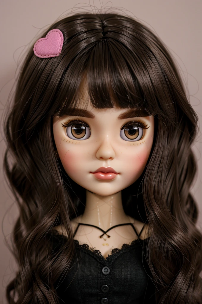 Blythe doll, With dark brown eyes, dark wavy hair, heart shaped lip