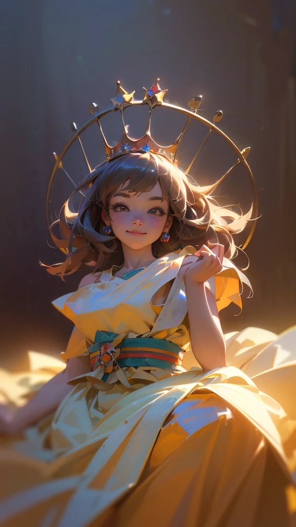 (8K, RAW Photos, Highest quality, masterpiece:1.2), (Realistic, photo-Realistic:1.37), Super detailed, Ultra-high resolution, Tutuyu, 1 Girl,View your viewers,smile, ((wear a crown on one&#39;s head)), Queen, Beautiful attention to detail,  (Floating Hair), Detailed clothing,Mini skirt Dress armor Skin texture, Cinema Lighting, Professional Lighting,Eyes are hearts