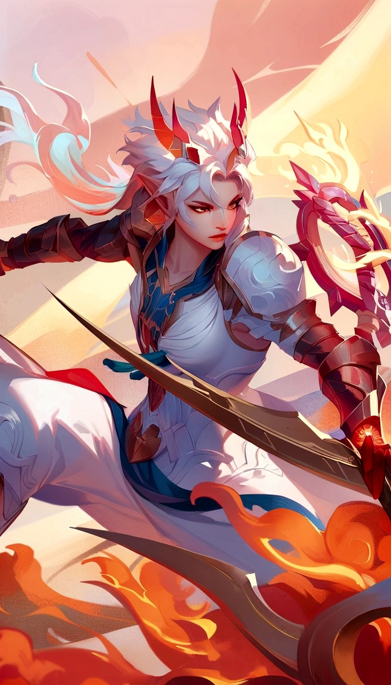 a close up of a person with a sword and a fire, , extremely detailed artgerm, legendary god holding spear, g liulian art style