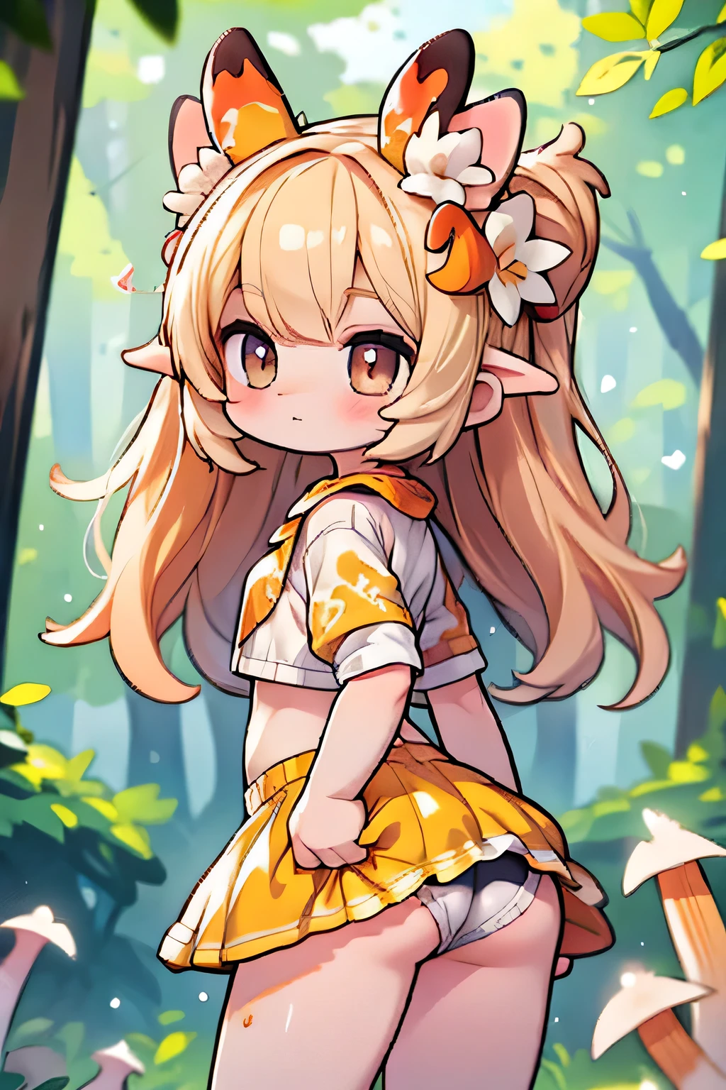 ((Chanterelle)),((shows butt)),(looks at me),the forest