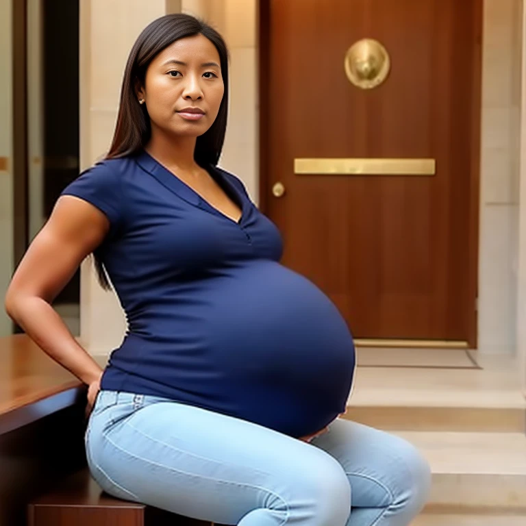 Extremely pregnant female lawyer