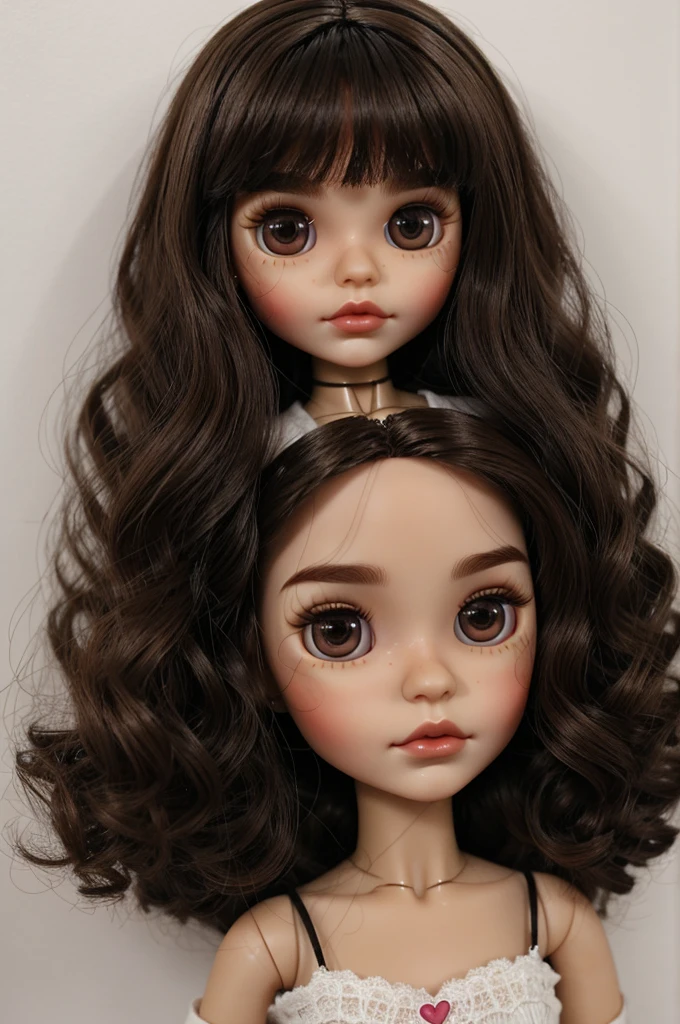 Blythe doll, With dark brown eyes, dark wavy hair, heart shaped lip, thin eyebrow, beautiful