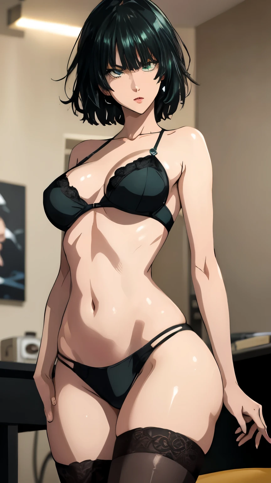 Best Quality,8k,high resolution,Masterpiece:1.2), (ultra detailed), (NSFW is not safe for artwork), (semi - naked) (Fubuki) (One Punch Man Setup), (pose sexual), (realist,photorealist,fotorrealista:1.37), (High DefinitionR,High Definition), (portrait), (vivid colors), (largo legs), (Hermosos detailed eyes), (bright green eyes deep black gradient eyes), (beautiful detailed lips), (extremely detailed eyes and face), bright Eyes, bright green eyes with black, (Hair, short), Dynamic angle and posture., soaked in sweat, perspiration, undressing (largo eyelashes), (cabello short between eyes color verde oscuro), (sharp focus), (Physically based representation), (big breasts) (legs open), (intense), (expression of intense desire), (motion blur), (elegant), (slim figure), (anime inspired), (bright lights), (sexual), (contrasting colors), (mysterious atmosphere), (action packed scene), (Unique style), (surprising), (elegant), (evocative), (expressive), (Intriguing atmosphere), (giant breasts:1.2) ((Best Quality)),((Very detailed)),Masterpiece,absurdities,detailed face,beautiful face,(detailed eyes, deep eyes),(1 girl),((dynamic pose)), erotic lingerie