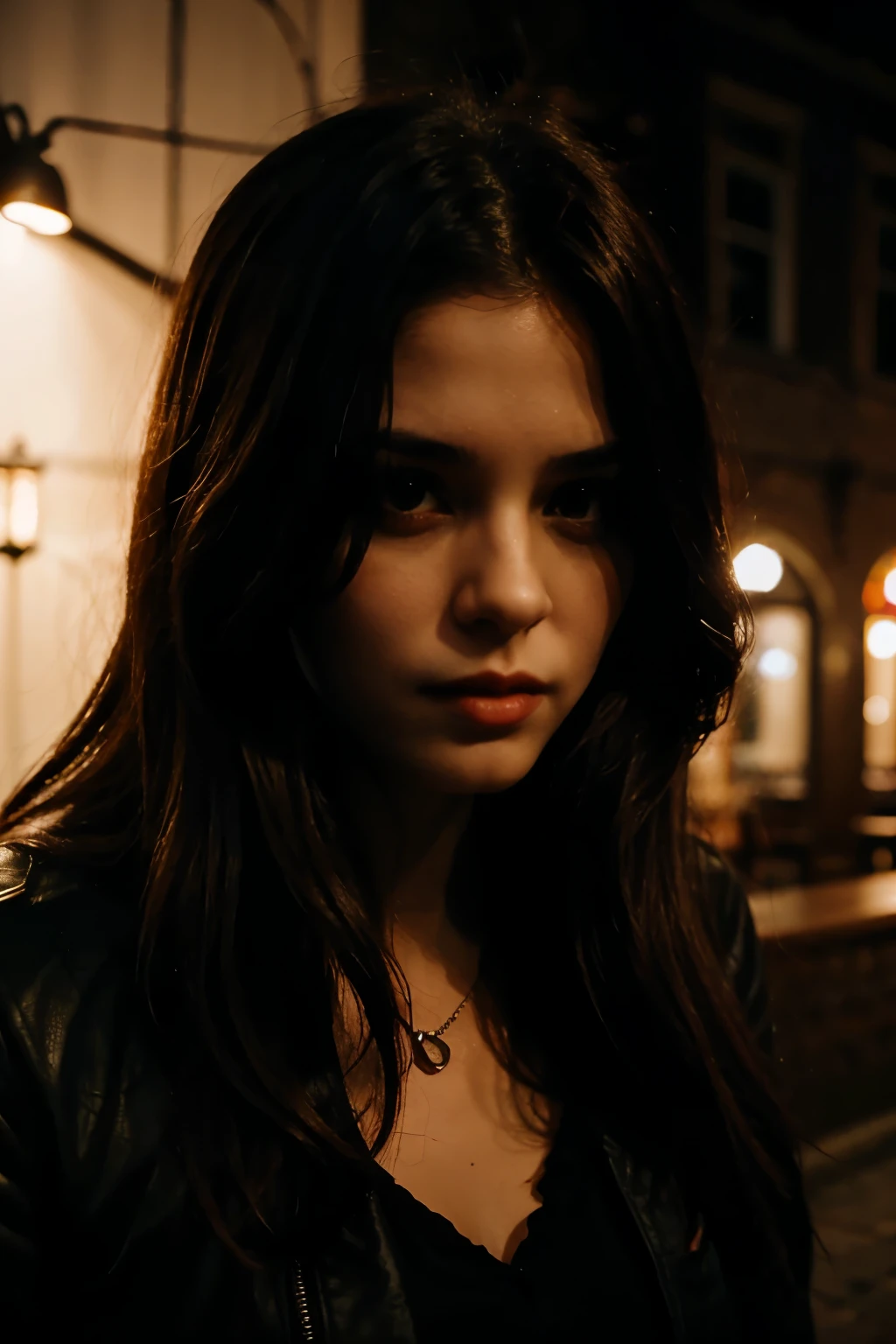 a girl and a vampire at night