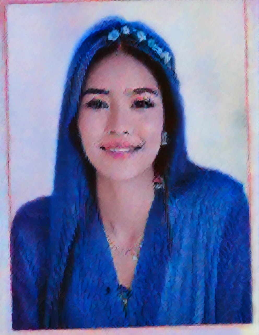 Foto hiperrealista en primer plano de Kelsey Asbille, dressed in a tie-dye maxi dress or a peasant blouse paired with bell-bottom jeans and fringe accessories. She wears a headband or flower crown in her long, flowing hair. The setting is a bohemian-inspired outdoor music festival or a peaceful nature backdrop, capturing the free-spirited and laid-back vibe of the era 60Retro69Punch75, beautiful woman, skinny, large big breasts, black long hair, detailed face, smile, facing the camera, photo taken from a distance, age of 25 years old