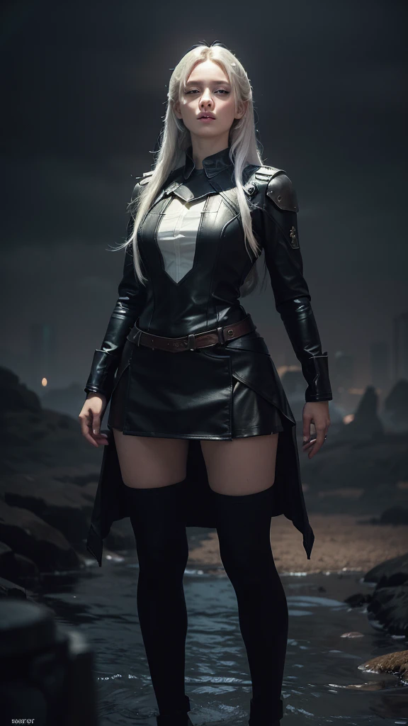 (front focus), (in the dark:1.6), Hyperrealist portrait of female by david hockney and alphonse mucha, fantasy art, photo realistic, dynamic lighting, artstation, poster, volumetric lighting, very detailed faces, 4 k, award winning, 1girl, in the dark, deep shadow, low key, cowboy shot, (official clothing:1.4), long hair, white hair A giant woman in a lying on top of a cyberpunk city, Little guys running around the giant girl, Standing on her hand, cgsociety 9, 2. 5 d cgi fantasy art, engine rendering unreal + a goddess, full body cgsociety, artgerm ; Hyper realistic 3d content, giant art, super detailed 3d matte paintings, super detailed 3d matte paintings, realistic fantasy art, realistic 3 d anime style. Beautiful girl. Big thighs."The little people stood on the top of a high-rise building waving to the girl".Wear short skirts.