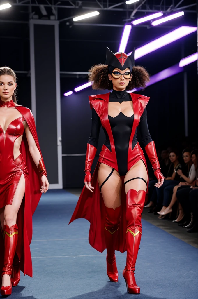 Draw superheroes attending a fashion show, with some hilariously bad costume designs making their way down the runway.