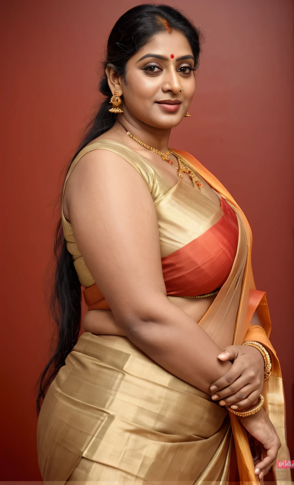 Looks like Anushka Shetty, Photographic recreation shoot Inspired from art by mohanan manimala, sensual pleasure, best quality, wearing sleeveless blouse, off shoulder dresses, modern sleeveless blouse, her sensual & bold Avataar, extremely gorgeous and hot milf, modelshoot, profile photoshoot, mastershot, model photography, retouched, movie stills shoot, modelshoot Inspired by art of mohanan manimala, revealing clothes, her exposed charming figure, appealing physique, pale skin, Beautiful lady, extremely gorgeous woman, mallu traditional wear, wear, summer wear, designer saree, sexy woman, wedding wear, hot sleeveless blouse, sexy designer dress, designer blouse, braless, hot wear, spotless skin, designer sari, fashion saree, 45 years old, sexy sleeveless blouse, armpits exposing, modern Indian aunties, sexy Indian housewife, desi bhabhi hot, sexy giant woman like figure, seductive body, wearing palla, Indian traditional bandeau crop top bra, huge breast, milk tank, mallu woman, mallu actress, mallu aunty, mallu sari model, mallu actress, lusty, perfect thick body, fleshy figure, highly detailed, intricate, flawless, pheromones dropping figure, seductive expression, beautiful face, juicy figure, perfect face, perfect eyes, perfect fingers, round shaped face, curvy, mallu bhabhi, mallu wife, mallu woman, mallu Beauty, Kerala Beauty, Kerala aunty , Kerala wife, skin texture, hot, small hairs on armpits visible, unshaved underarm, armpit crease, captivating, lusty, charming, attractive figure, mature woman, Kerala model, Kerala actress, nails can be hidden, queen of Lust, High clarity eyes, gigantic figure , extremely seductive, extremely seductive dress,