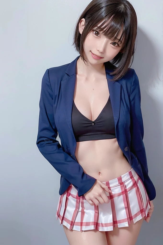 nsfw,One Girl、((Beautiful nipples)),teen,((Completely naked))、((Blazer and checked skirt、Junior High School Uniform))、,((flat chest)),((The background is a junior high school yard.))、high quality、Very delicate and beautiful、((Very short bangs))、((Bangs))、Shiny, silky black hair、最high quality、Very delicate and beautiful、((Medium Hair))、Cute face、Young face、Cute like an idol、Are thin、Slim figure、slender、Short、 System、((Lots of sweat))、blue sky、Checked mini skirt、belly button、Nice thighs、Photographed from the front、The best smile、Outdoor、blue sky、