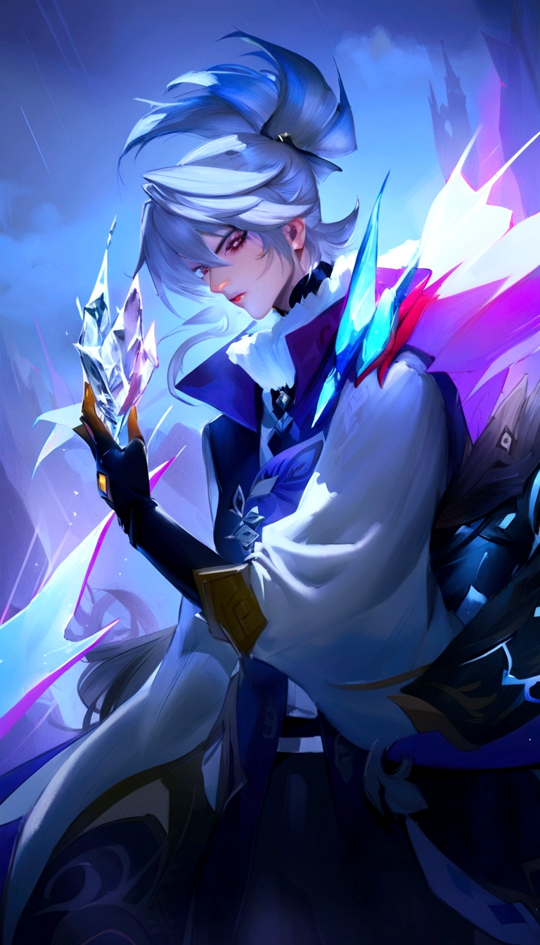 a close up of a person holding a cell phone in their hand, sakimichan frank franzzeta, heise jinyao, keqing from genshin impact, crystalline skin, zhongli from genshin impact, xqc, mobile wallpaper, this character has cryokinesis, kda, inspired by Huang Shen, icey, ice lord