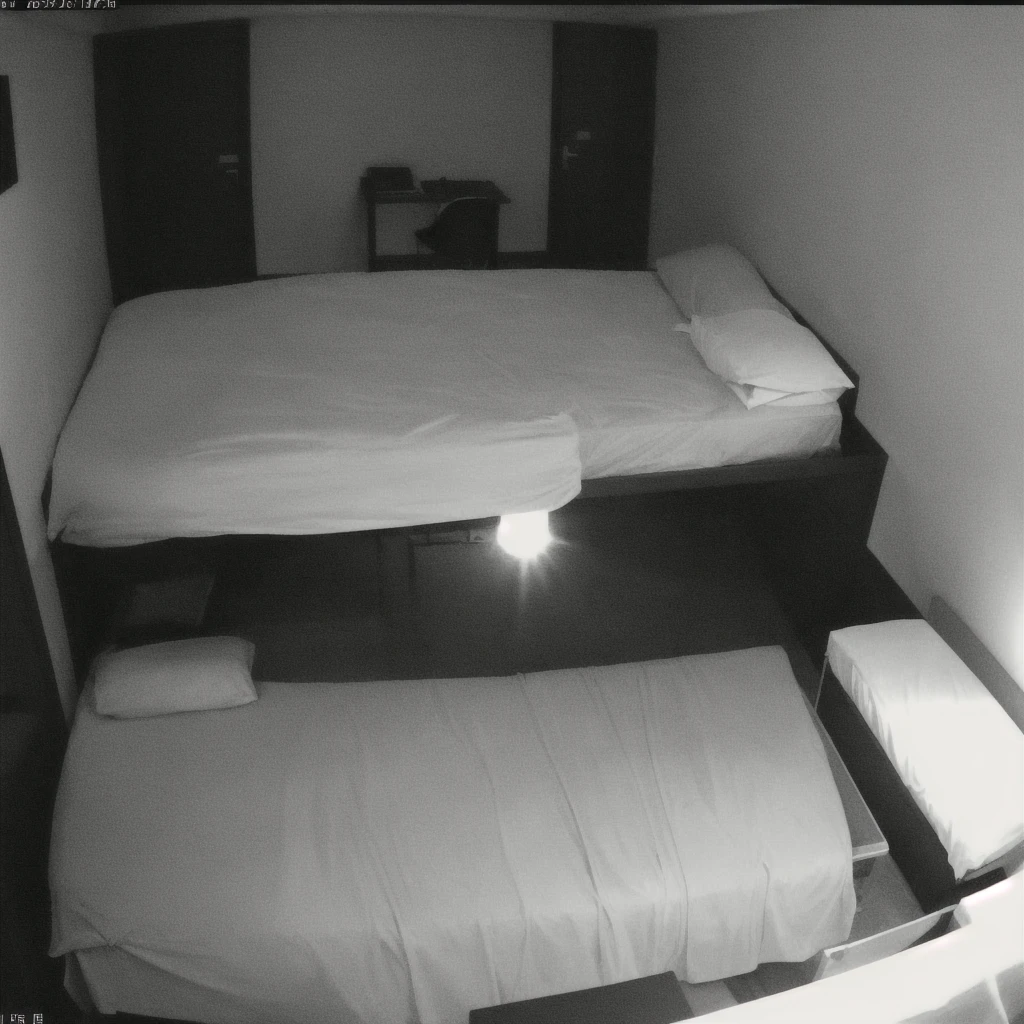 Footage of a Girl sleeping on a hotel room bed, dark, horror, overexposure, video distortion