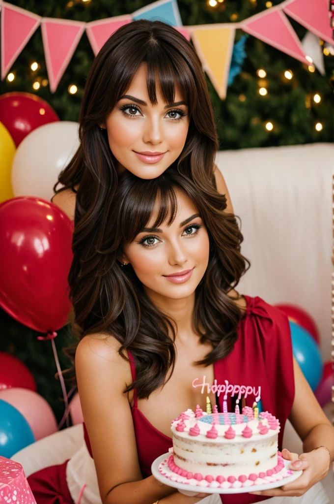Brunette woman with birthday cake Natalia