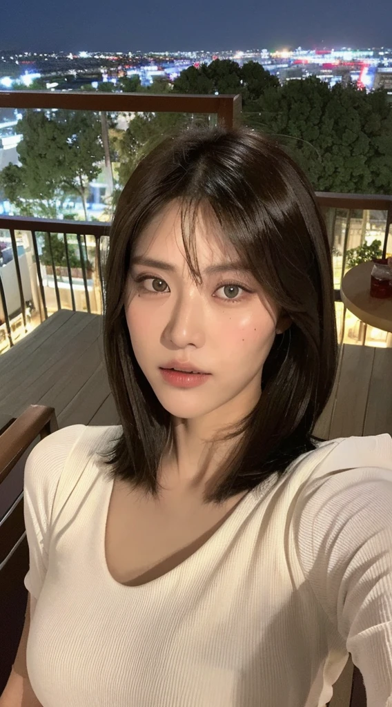 ((Top Quality, 8K, Masterpiece: 1.3)), Focus: 1.2, Perfect Body Beauty: 1.4, Buttocks: 1.2, (((Colossal)), (Layered Haircut: 1.2)), Bikini, Highly Detailed Face and Skin Texture, Delicate Eyes, Double Eyelids, Whitened Skin, Long Hair, (Round Face: 1.5) ((Making of (Night View of the City, Balcony Simple: 1.3 Women)), very detailed face and skin texture,