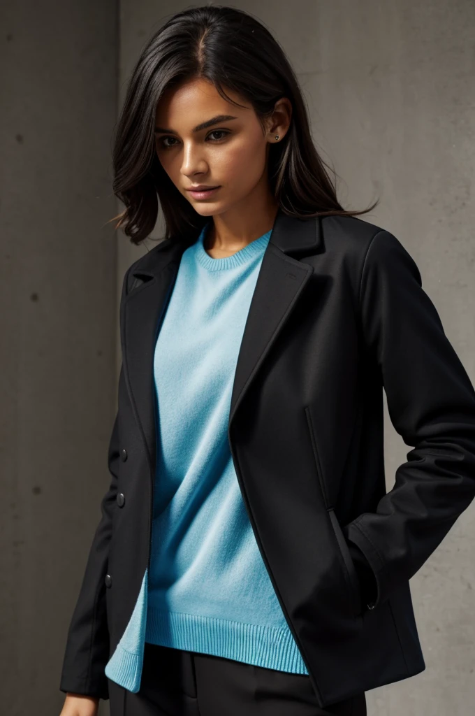 Black jacket at 90% and light blue at 10% women's coat, with hood and warm, ideal for the cold
