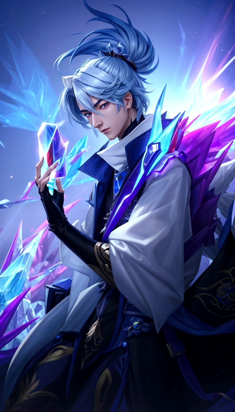 a close up of a person holding a cell phone in their hand, sakimichan frank franzzeta, heise jinyao, keqing from genshin impact, crystalline skin, zhongli from genshin impact, xqc, mobile wallpaper, this character has cryokinesis, kda, inspired by Huang Shen, icey, ice lord