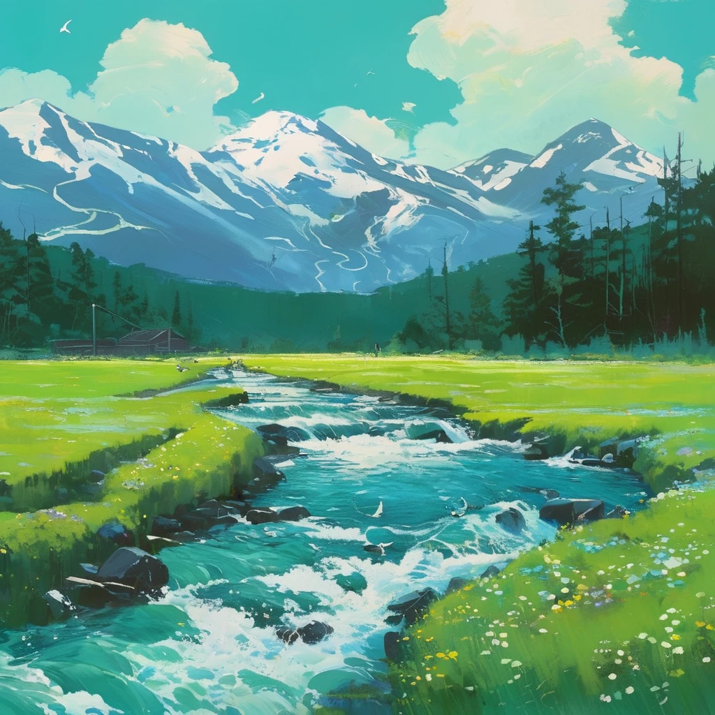 Album cover Aphex Twin, Softer background color, "Selected Environmental Works. 4", Acrylic painting, Popular in pixiv Fan Box, Palette knife and brush strokes, Makoto Shinkai's styleJamie WiseJames GirardEdward HopperGreg RutkowskiStudio GhibliGenshin Impact