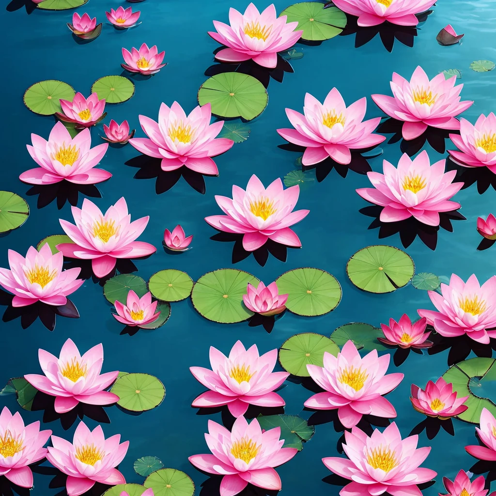 flowers floating in a pool of water with candles and water droplets, 🌺 cgsociety, beautiful depiction, beautiful illustration, by Yang J, waterlily mecha nymphaea, beautiful digital illustration, ross tran. scenic background, water lilies, beautiful digital painting, by Ni Tian, lotus flowers, with lotus flowers, beautiful artist rendering, beautiful!!! digital art