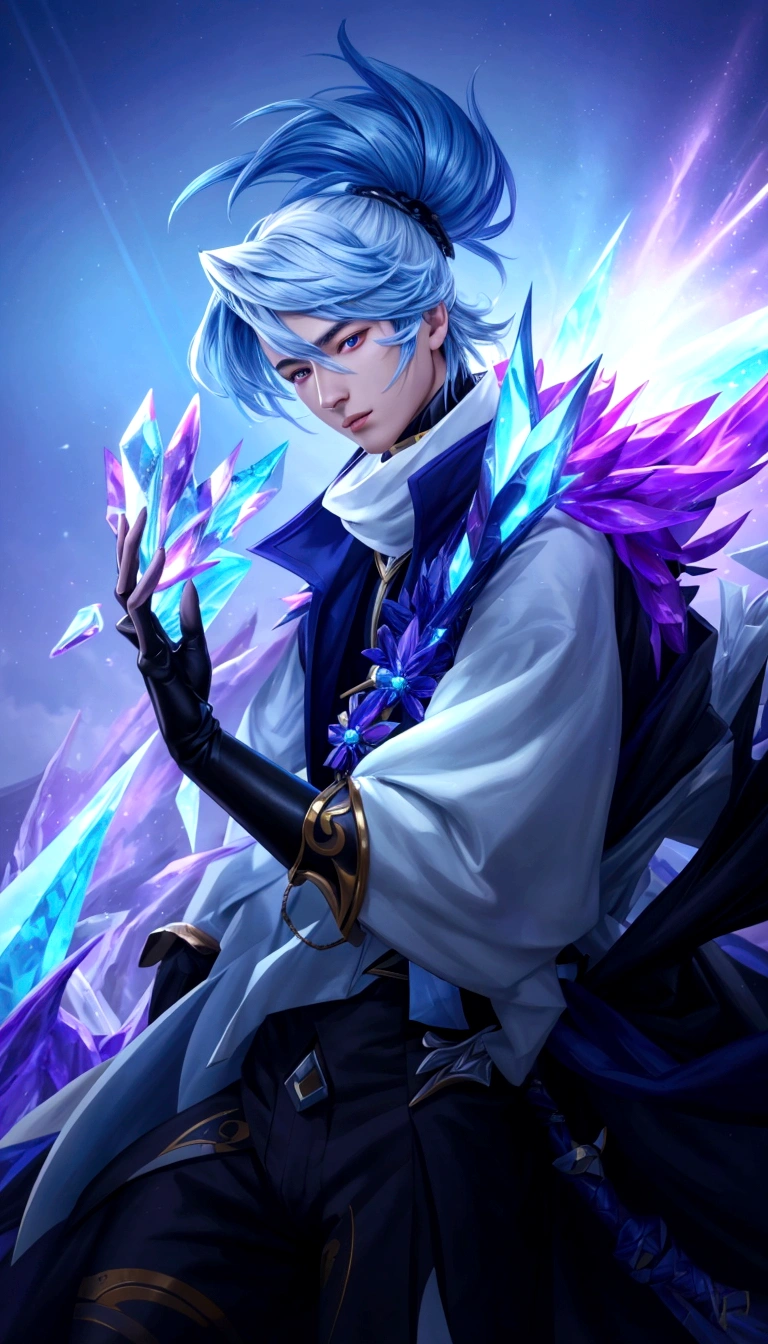 a close up of a person holding a cell phone in their hand, sakimichan frank franzzeta, heise jinyao, keqing from genshin impact, crystalline skin, zhongli from genshin impact, xqc, mobile wallpaper, this character has cryokinesis, kda, inspired by Huang Shen, icey, ice lord