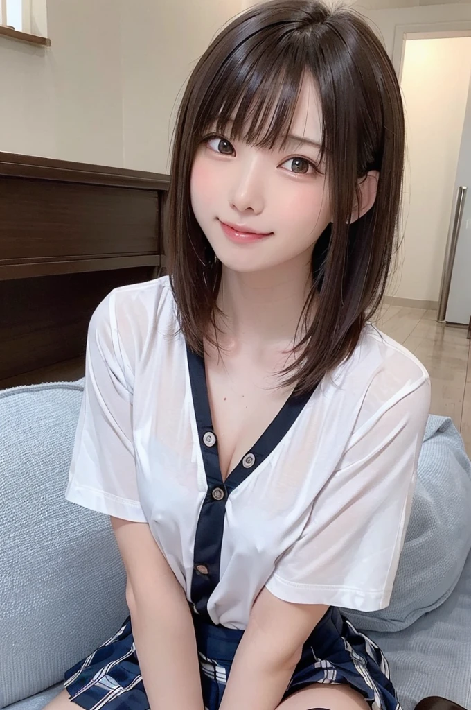 nsfw,One Girl、((Beautiful nipples)),,((Completely naked))、((White shirt and checked skirt、Junior High School Uniform))、,((flat chest)),((The background is a junior high school yard.))、high quality、Very delicate and beautiful、((Very short bangs))、((Bangs))、Shiny, silky black hair、最high quality、Very delicate and beautiful、((Medium Hair))、Cute face、Young face、Cute like an idol、Are thin、Slim figure、slender、Short、 System、((Lots of sweat))、Nice thighs、Photographed from the front、The best smile、Outdoor、blue sky、summer、Shooting from the side、Smile through your teeth、looks fun、