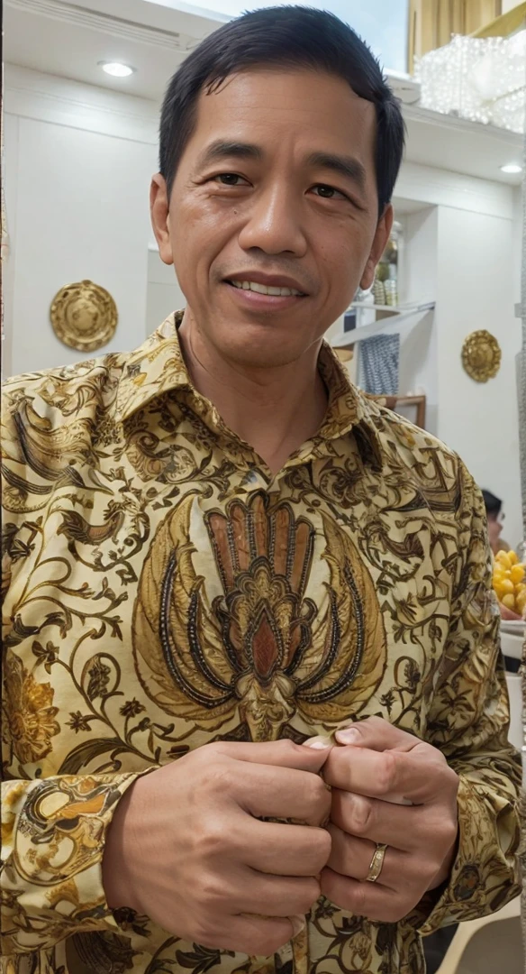 4k, Best quality, masterpiece, ultra high res, beautiful lighting, (realistic, photo-realistic:1.4), realistic background, jokowi, 1man, 50 years old, eat popcorn