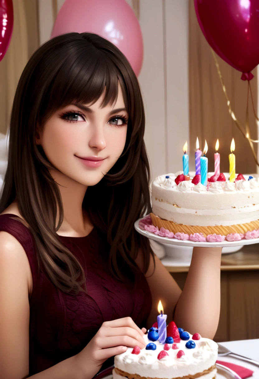 Brunette woman with birthday cake Natalia