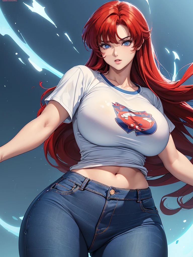 (ranma chan) (ranma saotome)(1solo)(1girl)((Solo)) ((Masterpiece)) ((High Quality)) (slim thick)((Perfect Face)) ((Huge Breasts)) ((Wide Hips)) ((Narrow Waist)) ((Beautiful)) ((Redhead)) ((Long Hair)) ((Light Skin)) ((Cute Nose)) ((BLue Eyes)) ((Young)) ((Transparent Tee Shirt)) ((Jeans))