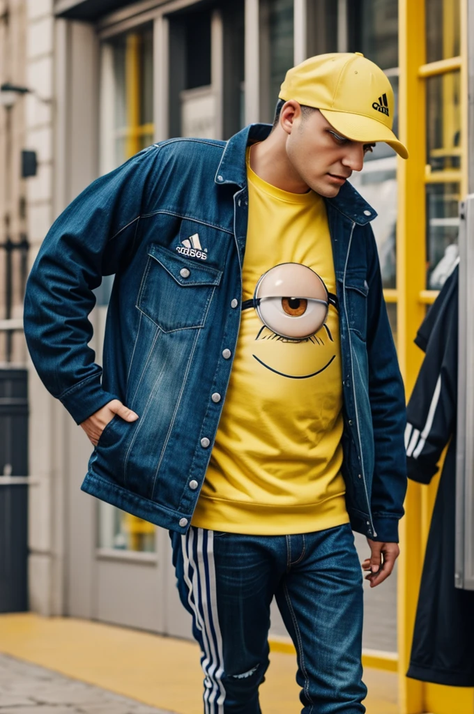 Create a Gru image with adidas clothes and with the minions