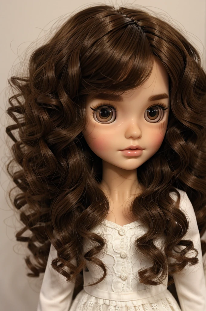 make me a blythe doll, brunette with curly hair and brown eyes