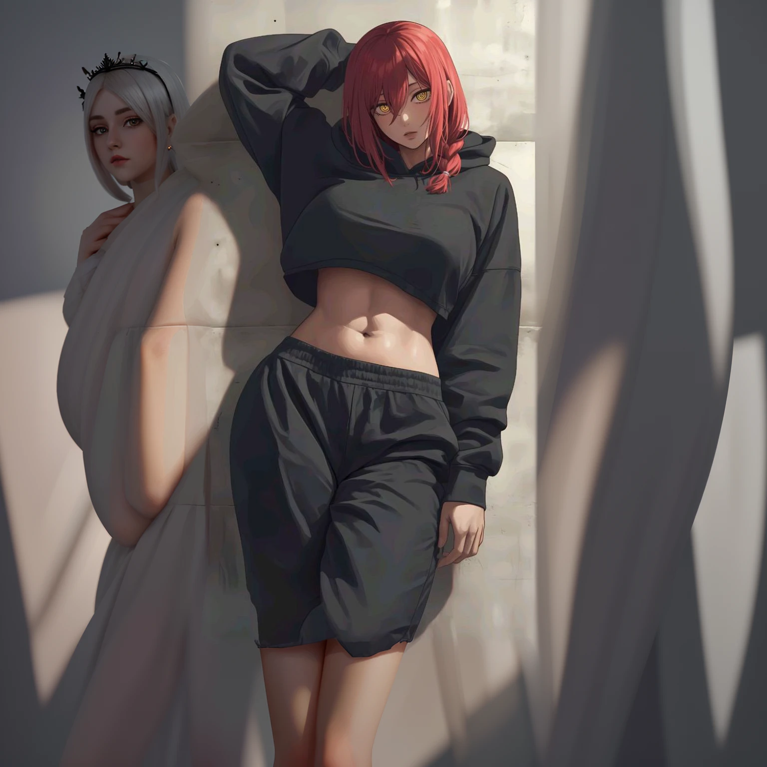 1girl, princess cut, silver hair, eye hair, beautiful detailed eyes, beautiful detailed lips, extremely detailed face, longeyelashes, goth loli, V-tuber, chartaan betarola, national costume, full body, short skirt, shyness, standing, illustration, 3d render, best quality, 4k, 8k, highres, masterpiece:1.2, ultra-detailed, realistic, photorealistic, photo-realistic:1.37, HDR, UHD, studio lighting, ultra-fine painting, sharp focus, physically-based rendering, extreme detail description, professional, vivid colors, bokeh, simple background, white background:1.3, Masterpiece:1.2, Best Quality:1.3