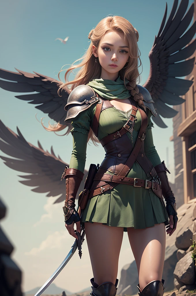 there is a woman with a sword and a HELMET WITH BIRD WINGS,   in her hand, REMOVING HELMET POSE  cgi game style artwork, fantasy artwork, miquella , eldenring , fantasy armor , anime fantasy illustration, fantasy art behance, kvothe from name of the wind, deviantart artstation cgscosiety, fanart best artstation, epic fantasy style art, anime girl with a bow and arrow