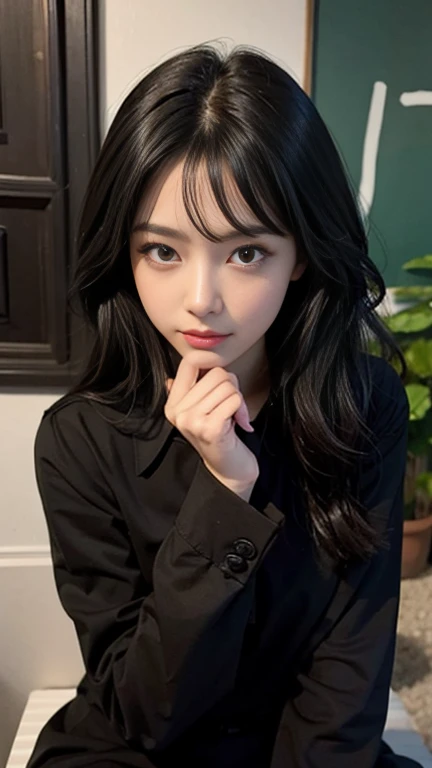 Beautiful girl black cat.