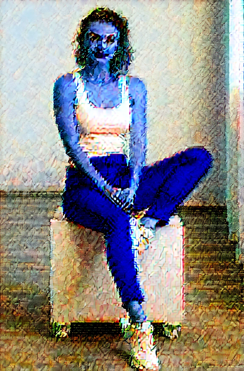 A woman in red and white pants and a white tank top poses with her legs crossed for a photo,RAW-Foto,8K UHD,dslr,soft lighting,good quality,film grain,Hyperrealismus hyperrealistic,detailed face,realistic eyes,European face,