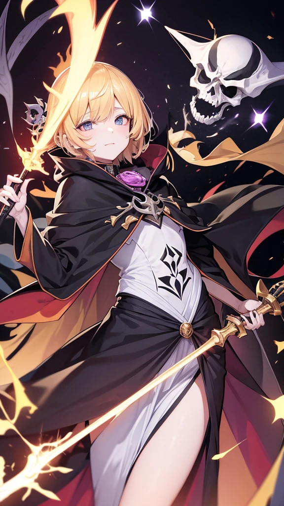From the anime overlord, ainz oal gown character, skull with magic cloak, holding a magic wand