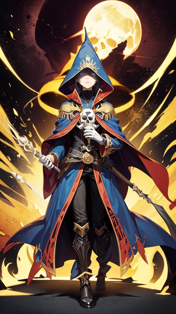 From the anime overlord, ainz oal gown character, skull with magic cloak, holding a magic wand