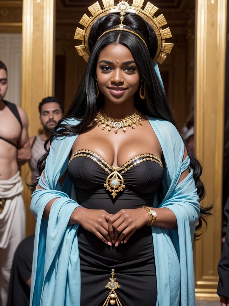 Masterpiece, paparazzi shot of scantily SMALL BOBBIES, happy smiling face, INTENSE BEAUTIFULL BLUE EYES, 14yo skinny white roman girl, several uglies big black men behind her, king_scifi, fking_scifi_v2, portrait of a young, seductive, extremely beautiful and attractive white woman, in ancient roma Palatino palace 41bc, happy smiling face, several uglies big black men behind her, long BLack hair, full body, rich colorful clothes and golden jewelry, close up, regal pose and attitude. fking_cinema_v2, five fingers on each hands, fingers fixed