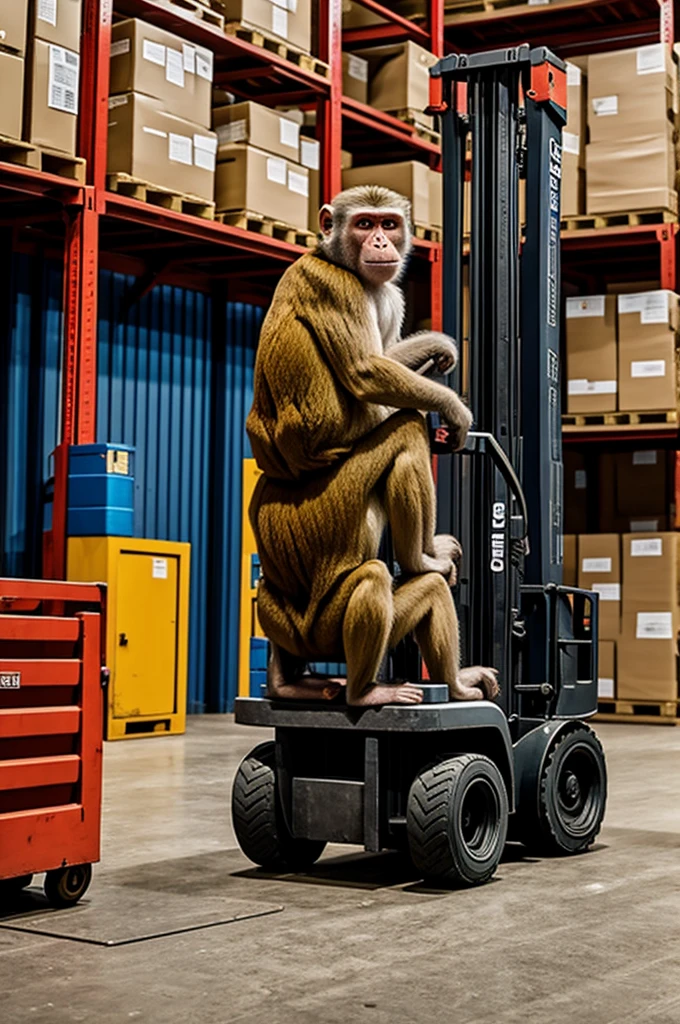 Monkey on forklift 