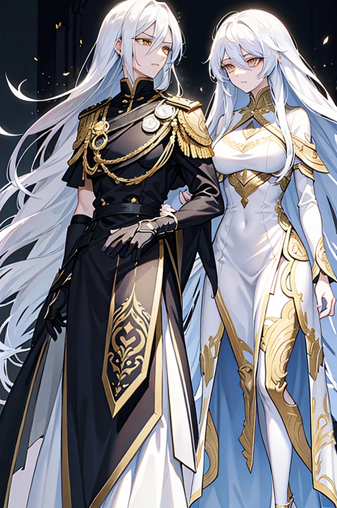 (tall man, (man is taller than me woman) messy black-haired man wearing a sexy space outfit.),(a thin woman, long blonde hair, green eyes, wearing sexy space outfit) best quality, adorable, ultra-detailed, illustration, complex, detailed, extremely detailed, detailed face, soft light, soft focus, perfect face. illustration. two people: couple in a comic strip. Full body