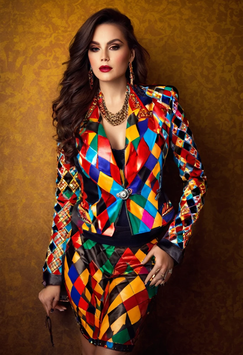 alerquina,quinn, harlequin queen, colorful jacket, Beautiful girl, sensuous