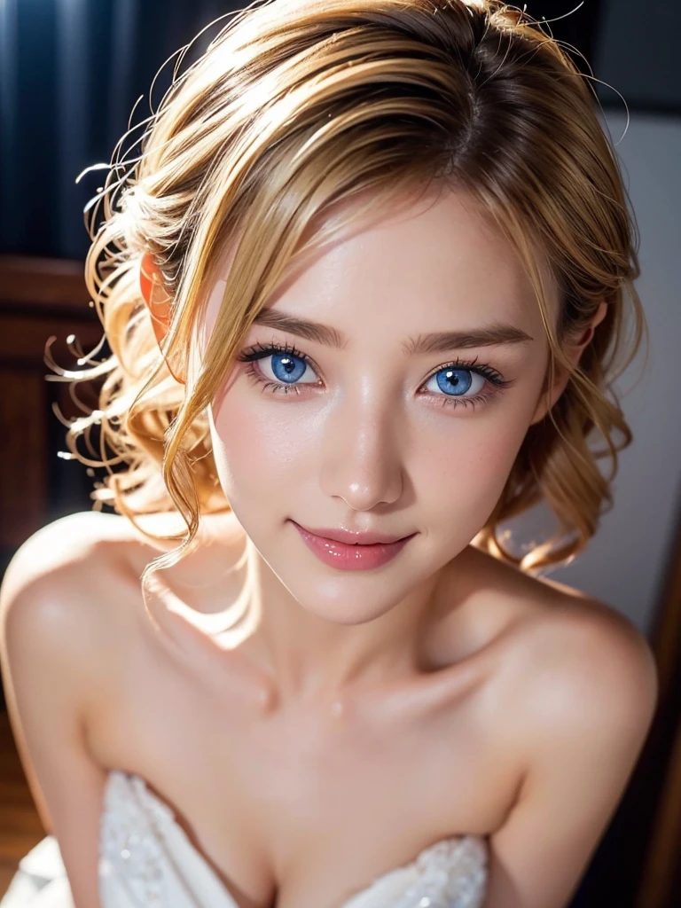 Wedding dress、a wedding ceremony、blue eyes、blonde、幸せな顔short hair、Full body photo、Sexy Face、short hair、 (((masterpiece)))、((Highest quality))、((超Realistic))、perspective、Very detailed、The perfect temptation、Best image quality、Fine-grained image quality、beautiful、Europe, woman, French, woman Italian, Italian, jewelry, blue eyes, Realistic, High resolution, Glowing Skin, (Detailed face),tattoo, jewelry, Wavy Hair,Attractive appearance, smile, Perfect Style,Ｄcup 、 Perfect balance, 